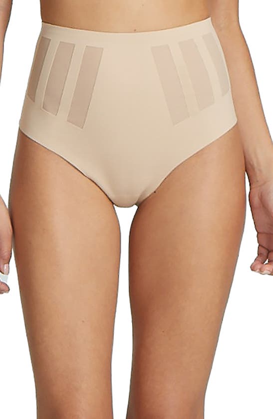 Shop Commando Luxe Control High Waist Shaping Thong In Beige