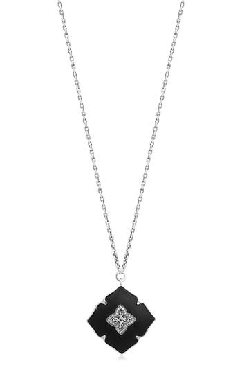 Shop Lois Hill Sterling Silver Black Onyx & Brown Diamond Pendant Necklace In Charcoal Black/silver