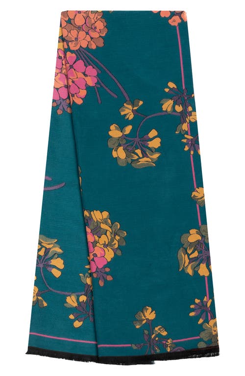 Saachi Floral Reversible Scarf In Teal/orange/pink