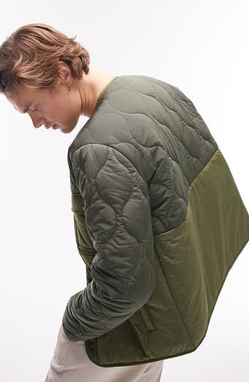 Topman quilted bomber jacket in olive - LGREEN