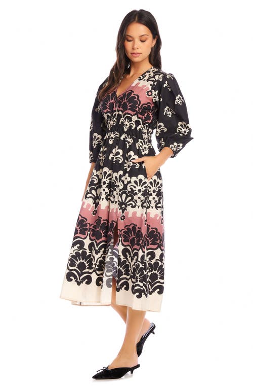 Fifteen Twenty Lizbeth Shirred Waist Midi Dress In Black In Print