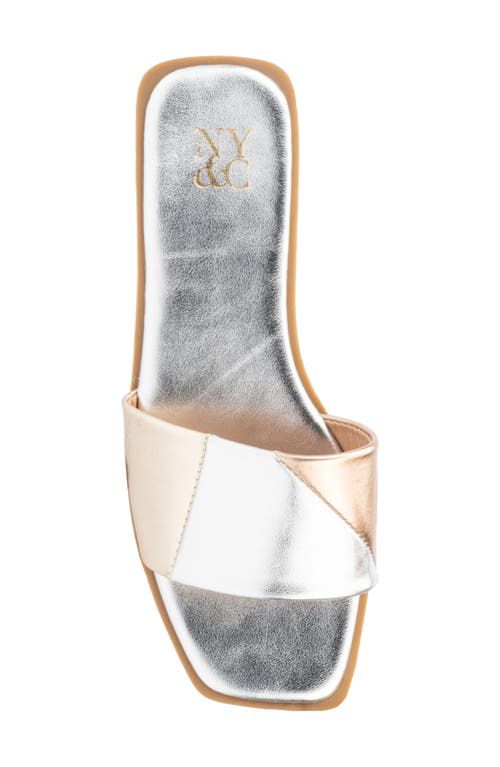 New York And Company Janice Slide Sandal In Silver/gold