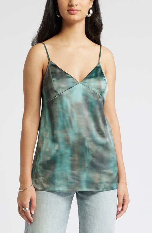 Shop Open Edit Satin Camisole In Olive Morph Dye