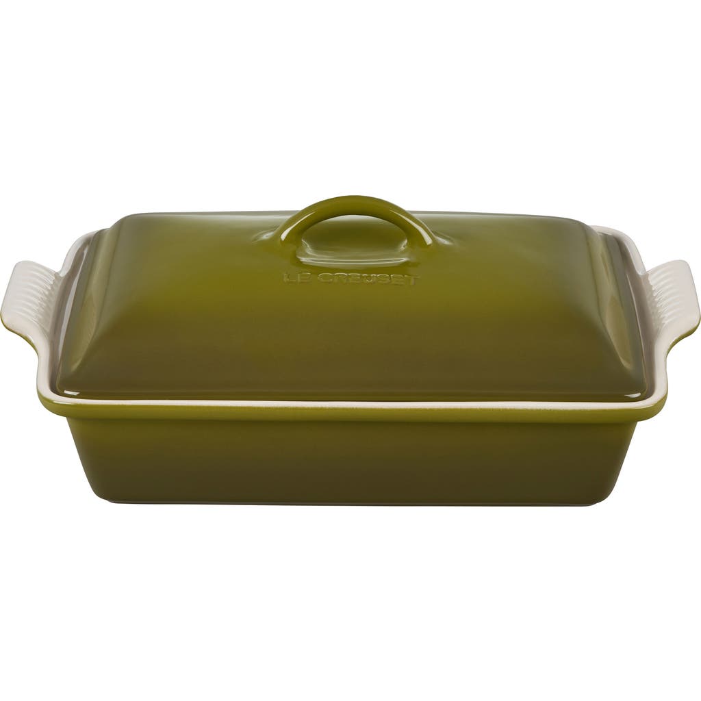 Le Creuset Heritage 4 Quart Covered Rectangular Stoneware Casserole In Olive