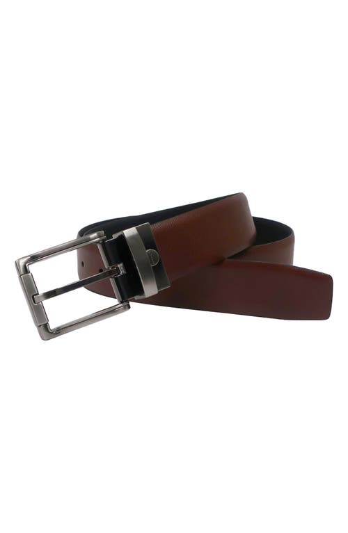 Shop Boconi Reversible Saffiano Leather Belt In Cognac/black