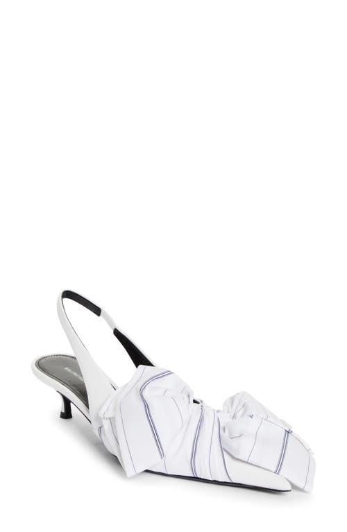 Balenciaga Pointed Toe Kitten Heel Slingback Pump In White/navy