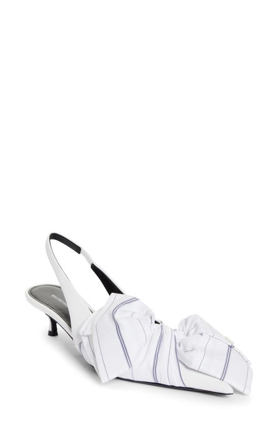Balenciaga Pointed Toe Kitten Heel Slingback Pump In White/ Navy