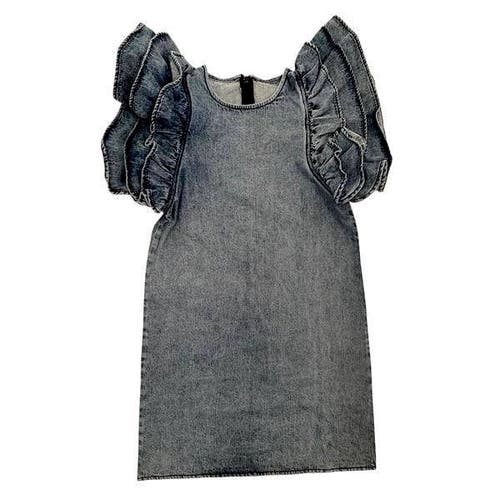 Shop Lola + The Boys Denim Ruffle Dress In Blue