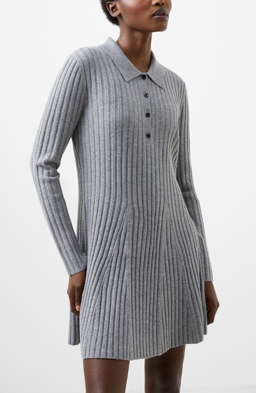 French Connection Vhari Long Sleeve Polo Sweater Minidress In Mid Grey Melange