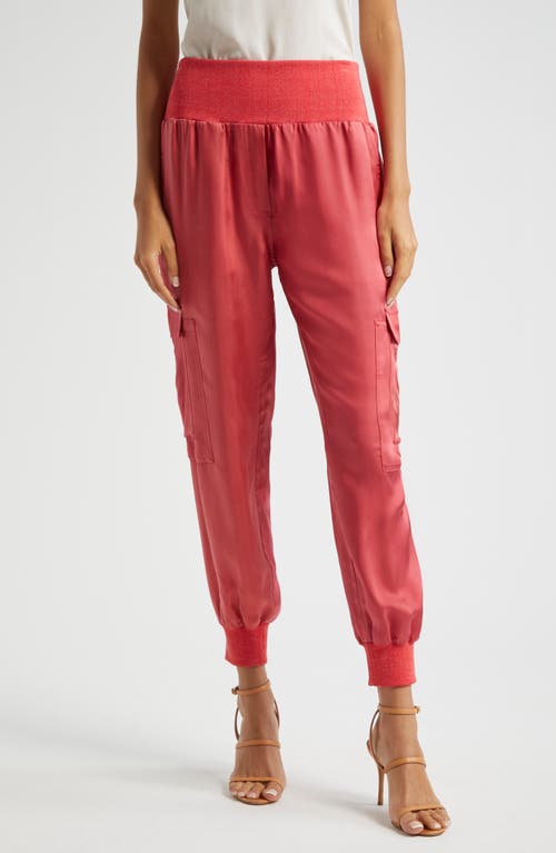 Shop Cinq À Sept Giles Cupro Crop Cargo Joggers In Sour Cherry