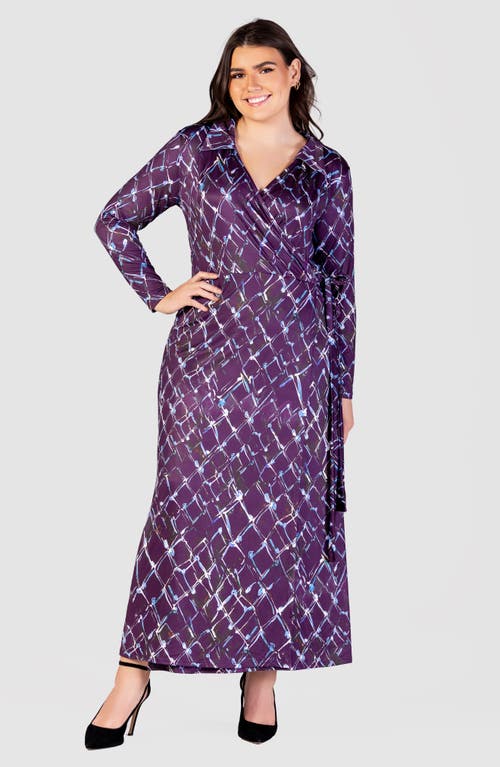 24SEVEN COMFORT APPAREL 24SEVEN COMFORT APPAREL ABSTRACT PRINT LONG SLEEVE WRAP FRONT MAXI DRESS