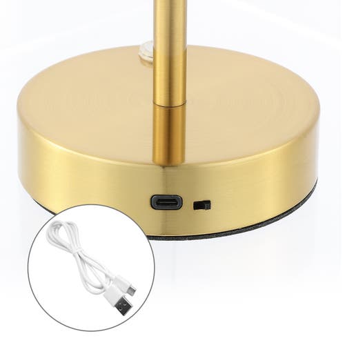 Jonathan Y Carson Bohemian Farmhouse Iron Rechargeable Integrated Portable Led Table Lamp In Brass Gold