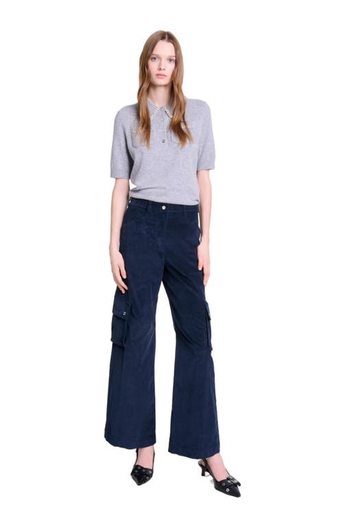 Shop Maje Velour Cargo Trousers In Navy