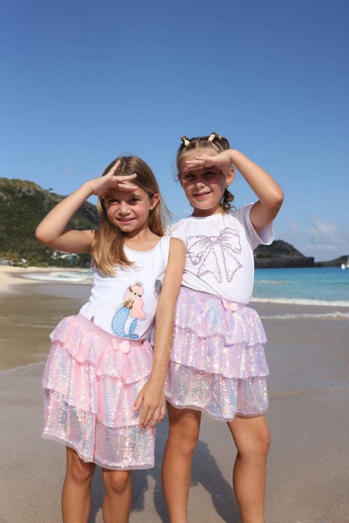 Lola + The Boys Iridescent Shimmer Sequin Skirt In Lavender