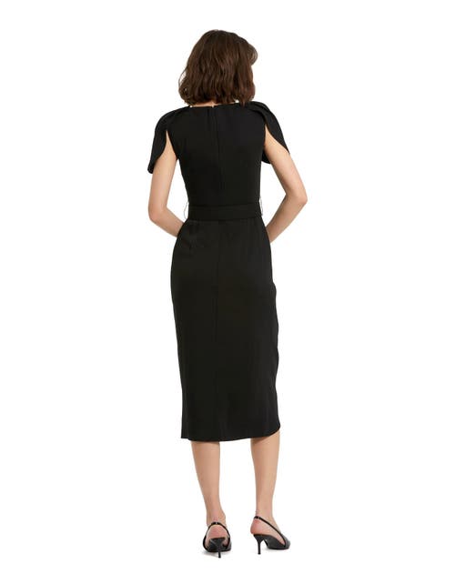 Mac Duggal Crepe High Neck Midi Tulip Dress With Belt In Black
