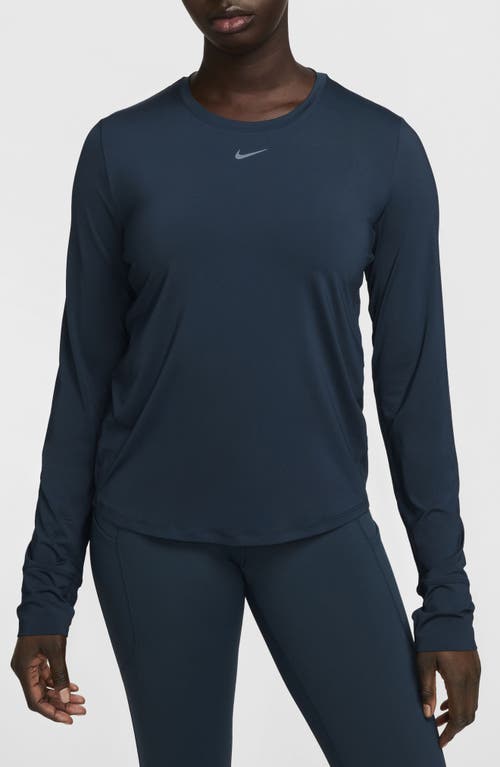 Shop Nike One Classic Dri-fit Long Sleeve Training Top In Armory Navy/black