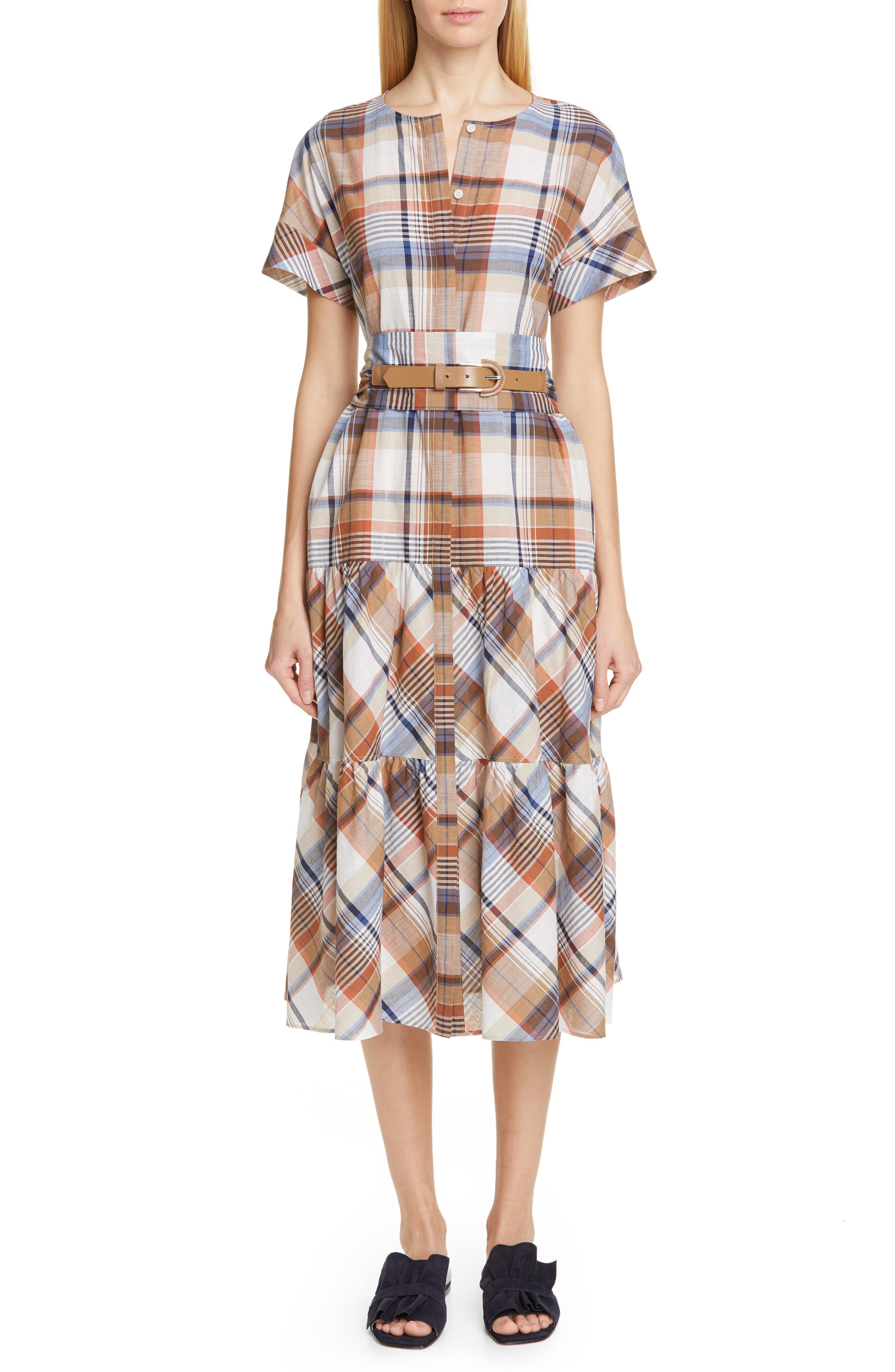 Lafayette 148 New York Angelique Tiered Midi Dress, Beige
