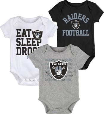 Newborn & Infant Black/Gray Las Vegas Raiders Eat Sleep Drool Football Three-Piece Bodysuit Set