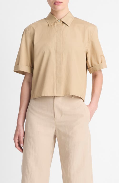 Vince Oversize Crop Cotton Shirt In Brown