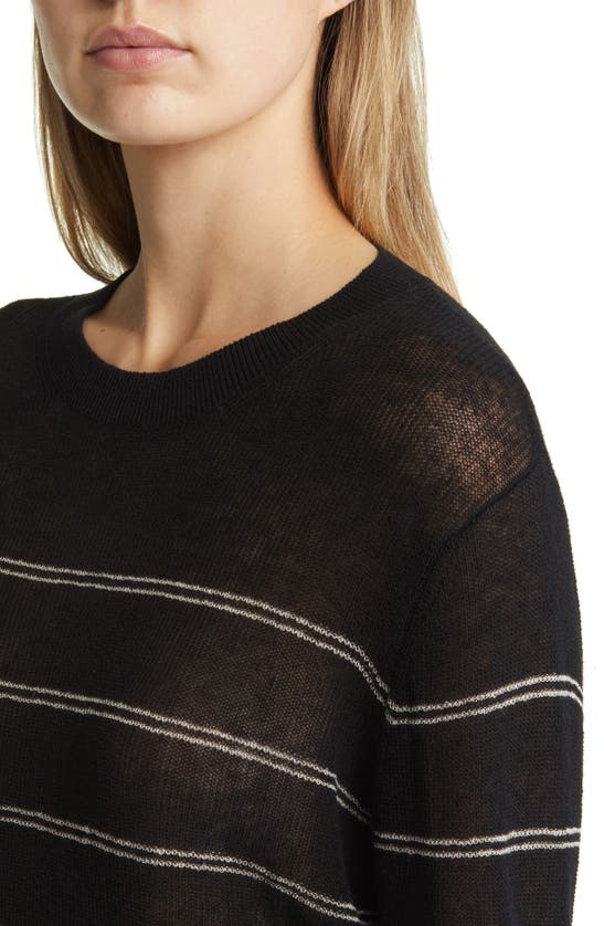 Max Mara Calamo Striped Linen Blend Knit T-shirt In Black