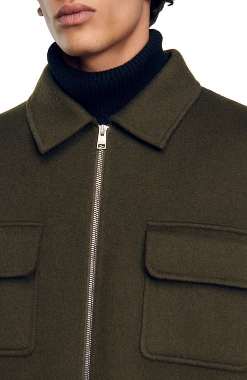 Shop Sandro Zipped Overshirt In Olive Green