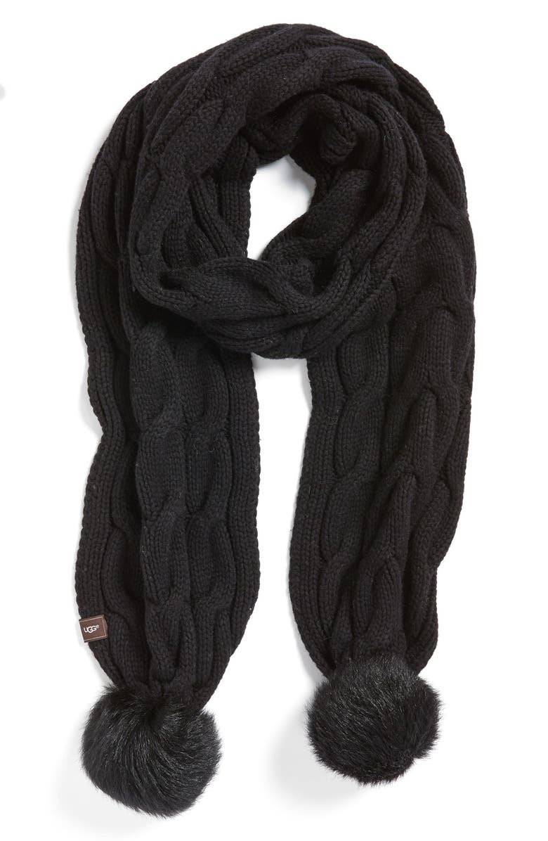 UGG® Knit Genuine Shearling Pompom Scarf | Nordstrom