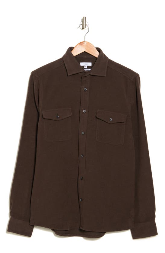 Shop Reiss Miami Cotton Button-up Shirt In Chocolate