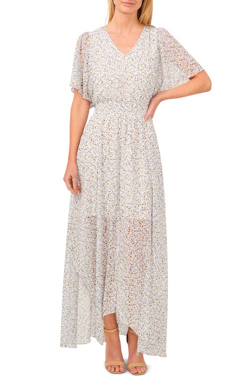 CeCe Floral Smocked Waist Maxi Dress in New Ivory at Nordstrom, Size Large