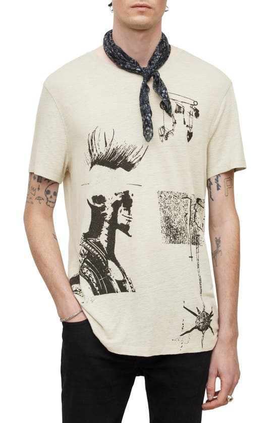 John Varvatos Punk Print Slub Linen & Modal T-shirt In Fossil Grey