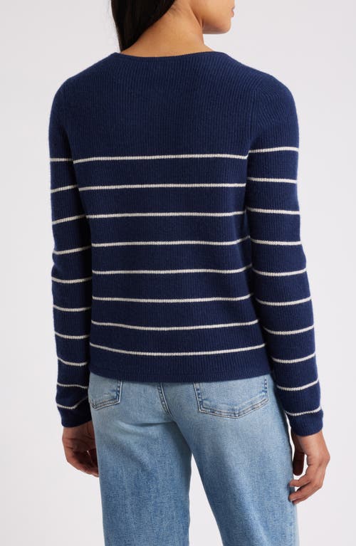 Shop Caslonr Caslon(r) Stripe Wool & Cashmere Cardigan In Navy- Ivory Stripe