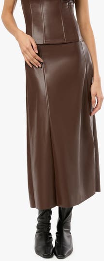 Brown leather flare skirt hotsell