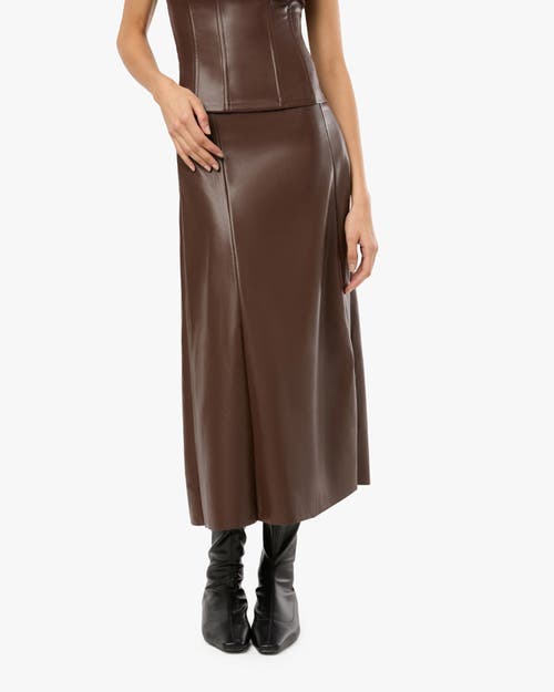 Shop Weworewhat Vegan Leather Flare Midi Skirt In Brown