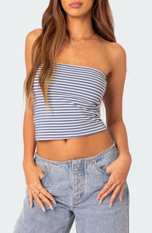 EDIKTED Lilah Stripe Tube Top Blue-And-White at Nordstrom,