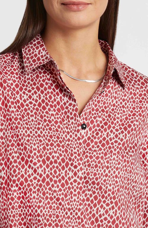 Shop Foxcroft Iris Abstract Print Cotton Sateen Button-up Shirt In Ruby Red