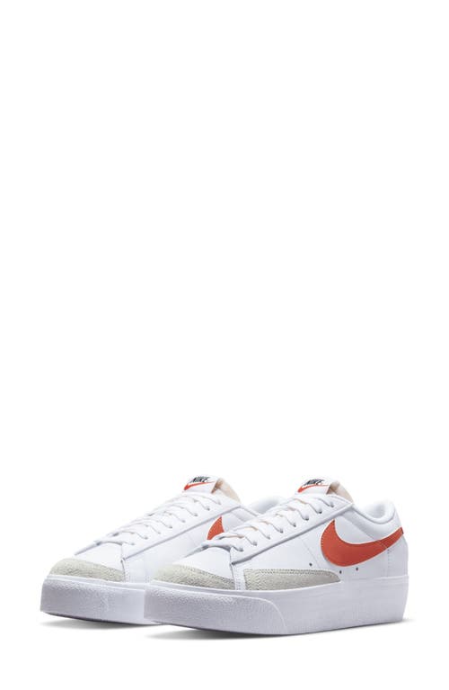 Nike Blazer Low Platform Sneaker in White/Orange/White