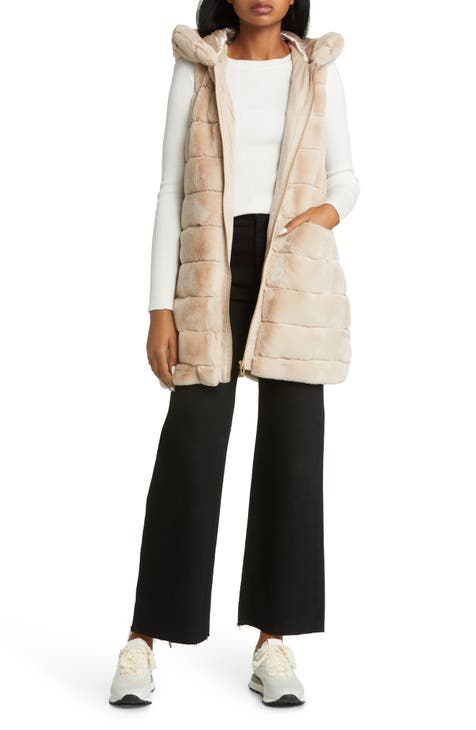 Womens Jennyfer J Rabbit Fur Sweater Jacket Size Medium Brown Vest Winter Coat M
