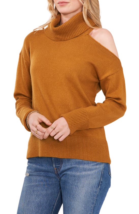 1.state Cutout Shoulder Turtleneck Sweater In Dark Amber