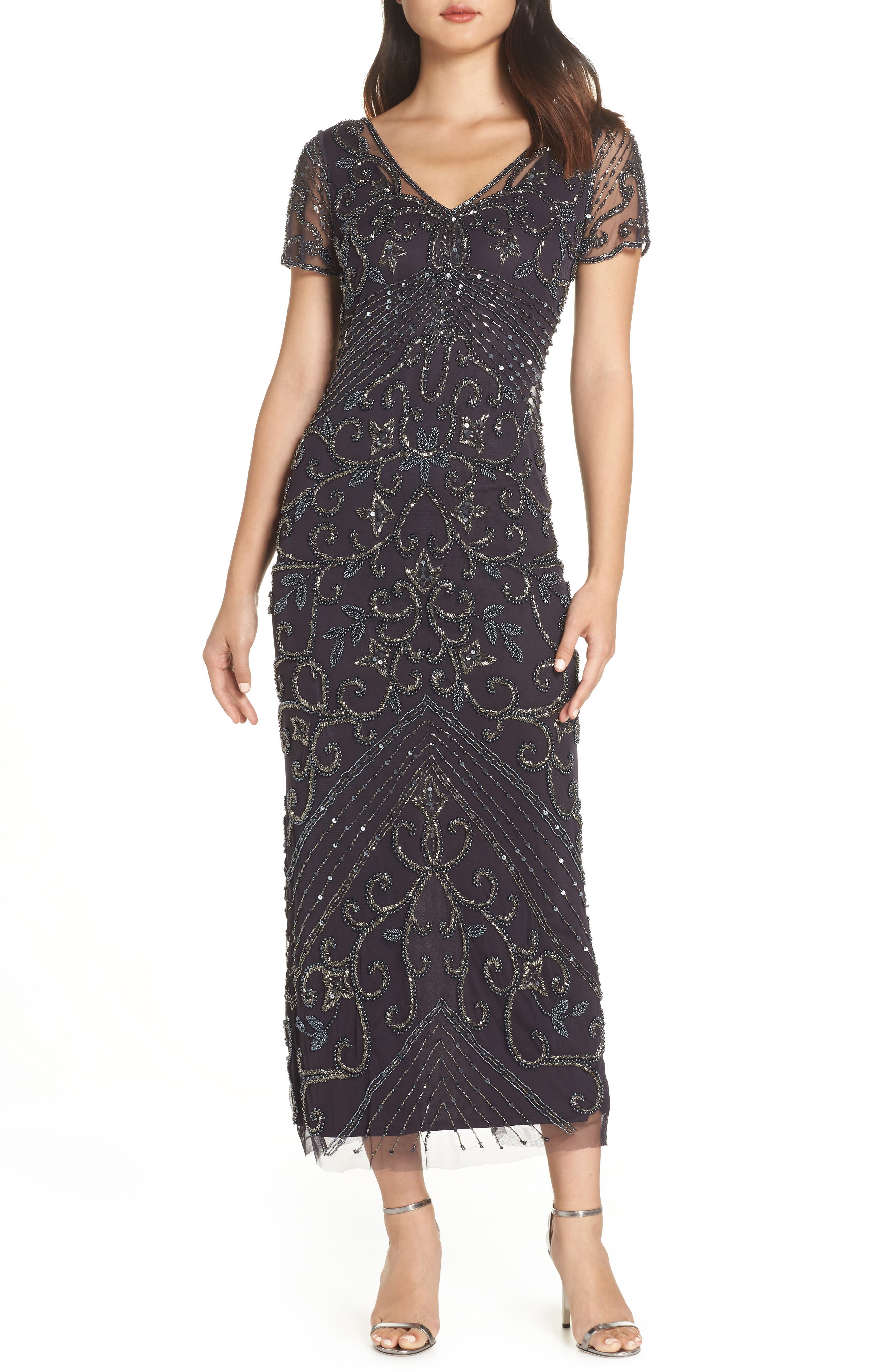 pisarro nights grey beaded dress