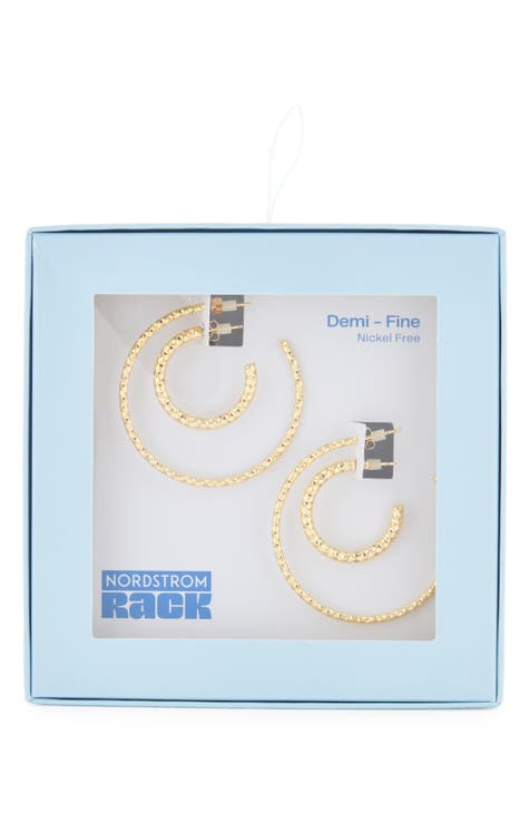 Demi Fine Set of 2 Textured Hoop Earrings