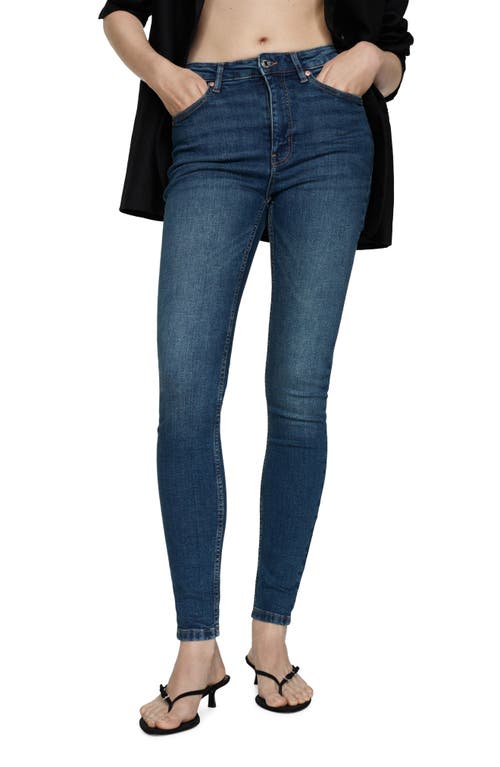 Shop Mango High Waist Skinny Jeans In Dark Blue