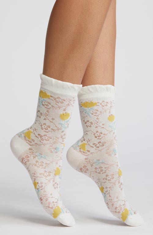 Cotton Crew Socks in Taupe Floral