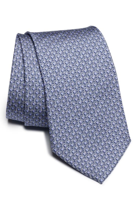 Jack Victor Privee Geometric Print Silk Tie In Blue