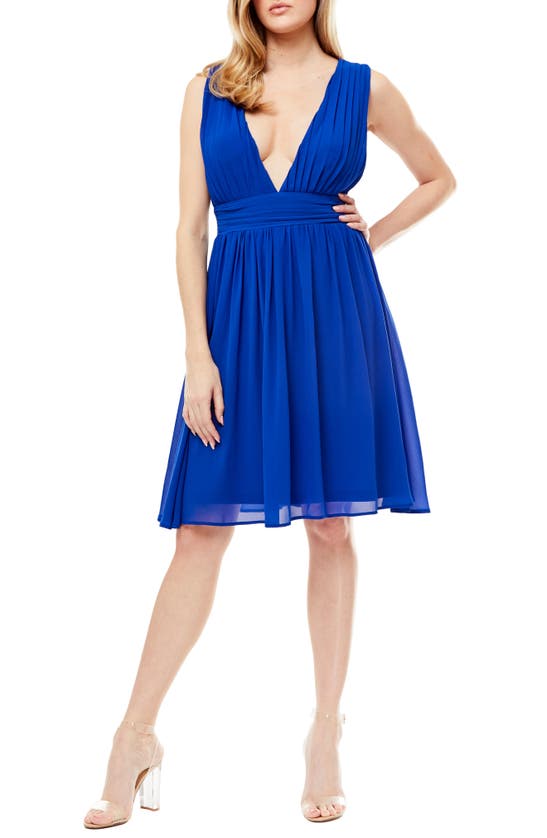 Love By Design Melissa Plunge Neck Chiffon Fit & Flare Dress In Surf The Web