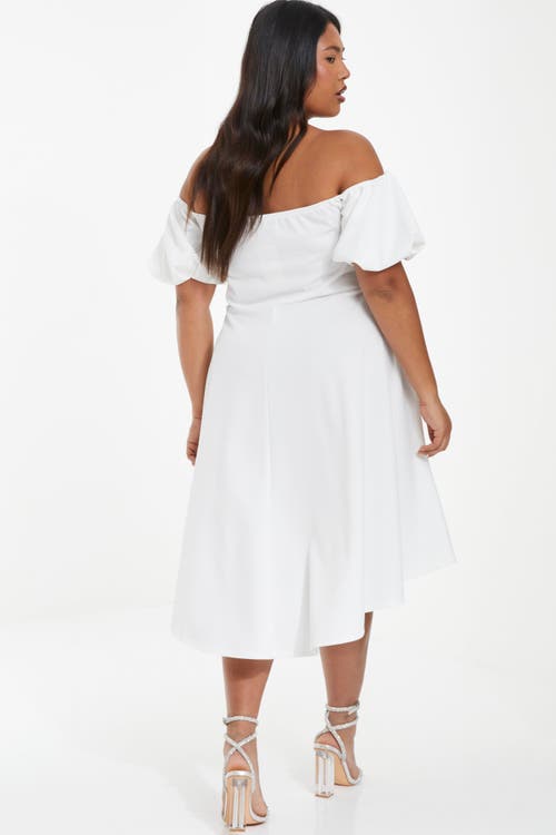 Shop Quiz Puff Sleeve Bardot Dress In White