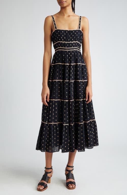 Ulla Johnson Clemente Abstract Print Tiered Cotton Midi Sundress at Nordstrom,