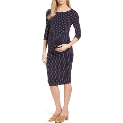 Isabella Oliver Jennifer Dot Ruched Maternity Dress, Blue