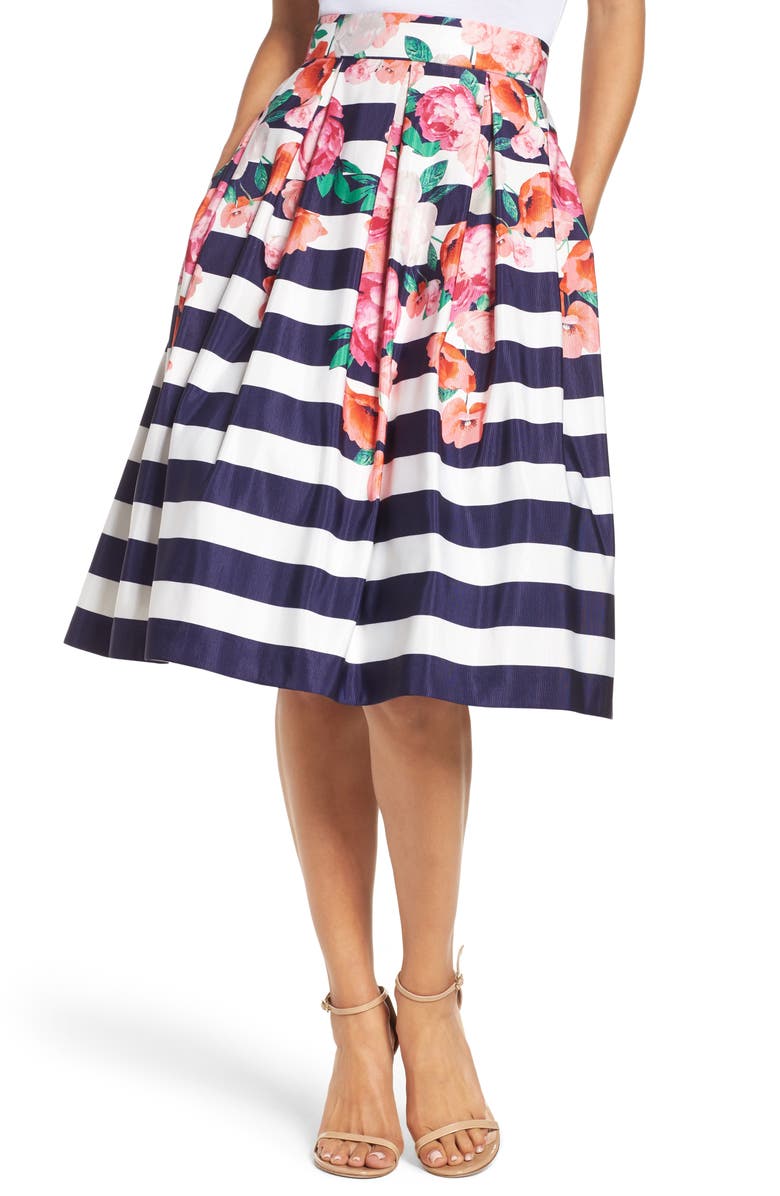 Eliza J Floral Stripe Midi Skirt | Nordstrom