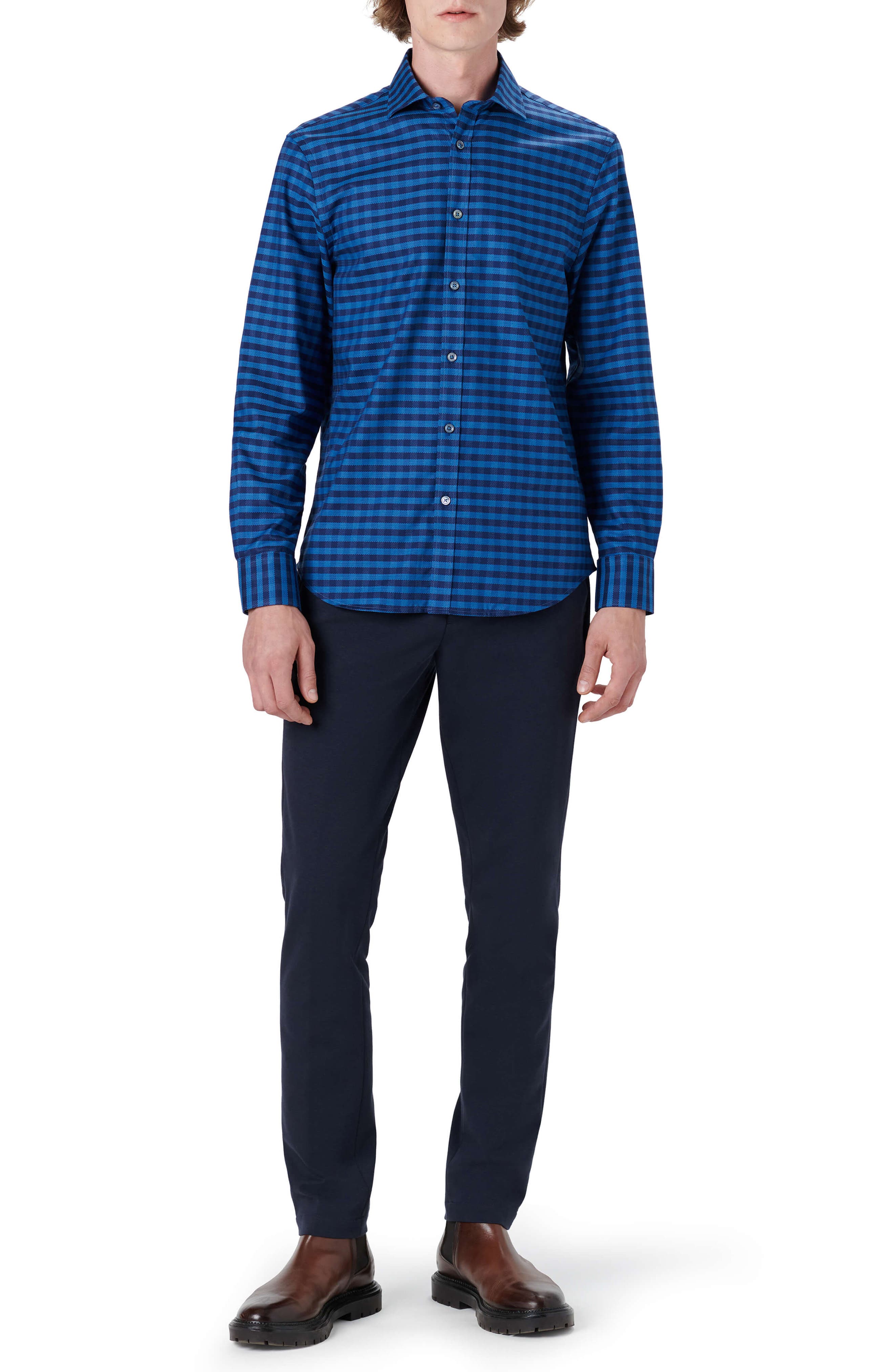Bugatchi Shaped Fit Check Stretch Cotton ButtonUp Shirt Nordstrom