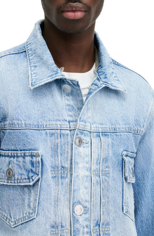 Shop Allsaints Spirit Denim Jacket With Removable Jersey Hood In Indigo Blue