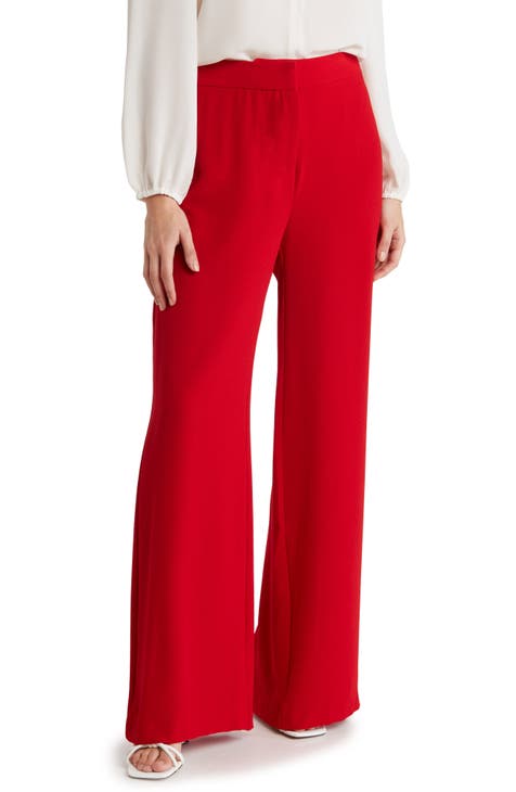 Red Women Pants, High Waist Pants, Red Palazzo Pants, Office Pants